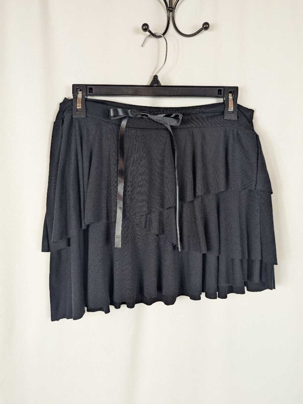 Poison Ivy Black Knit Mini Skirt Y2K Tiered Layered Bow Womens Size Large L NEW